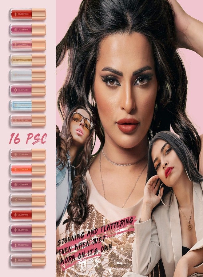 Color Nymph 16 PCS Lip Glosses Collection, Shimmery Lip Glosses for Women and Girls, Long Lasting Color Lip Gloss Set with Rich Varied Colors (Iridescent Pink) - Image 3
