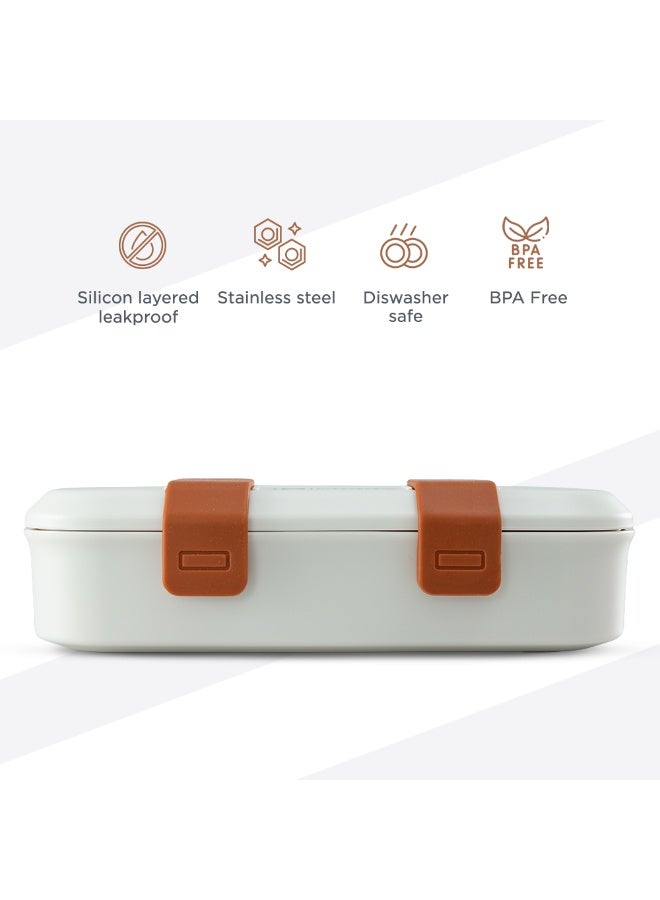 Hydrobrew Personalized Steel Core Bento Stainless Steel Lunch Box – 839ml, 2 Compartment-Ivory Terracotta - Image 5