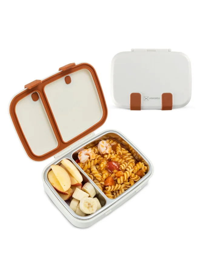 هيدروبرو Hydrobrew Personalized Steel Core Bento Stainless Steel Lunch Box – 839ml, 2 Compartment-Ivory Terracotta