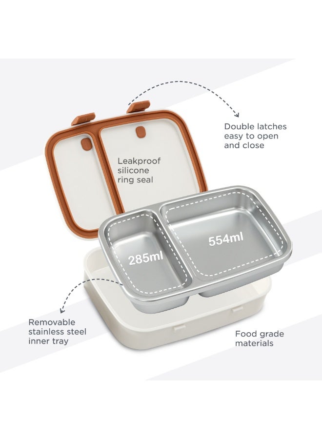 Hydrobrew Personalized Steel Core Bento Stainless Steel Lunch Box – 839ml, 2 Compartment-Ivory Terracotta - Image 4
