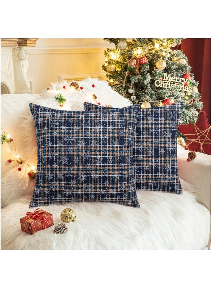 GGEROU Pack of 2 Christmas Plaid Decorative Throw Pillow Covers Snowflake Tartan Scottish Cushion Cover for Sofa Couch Farmhouse Holiday Decor 45*45cm(D) - Image 1