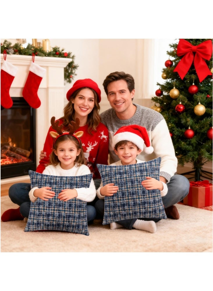 GGEROU Pack of 2 Christmas Plaid Decorative Throw Pillow Covers Snowflake Tartan Scottish Cushion Cover for Sofa Couch Farmhouse Holiday Decor 45*45cm(D) - Image 2