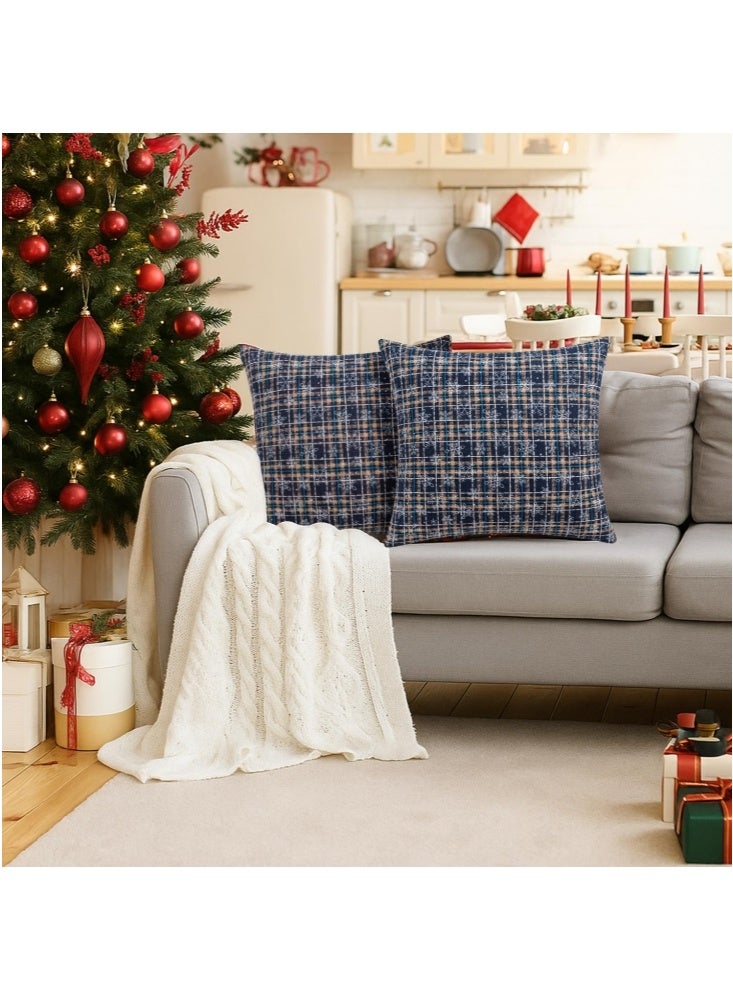 GGEROU Pack of 2 Christmas Plaid Decorative Throw Pillow Covers Snowflake Tartan Scottish Cushion Cover for Sofa Couch Farmhouse Holiday Decor 45*45cm(D) - Image 4