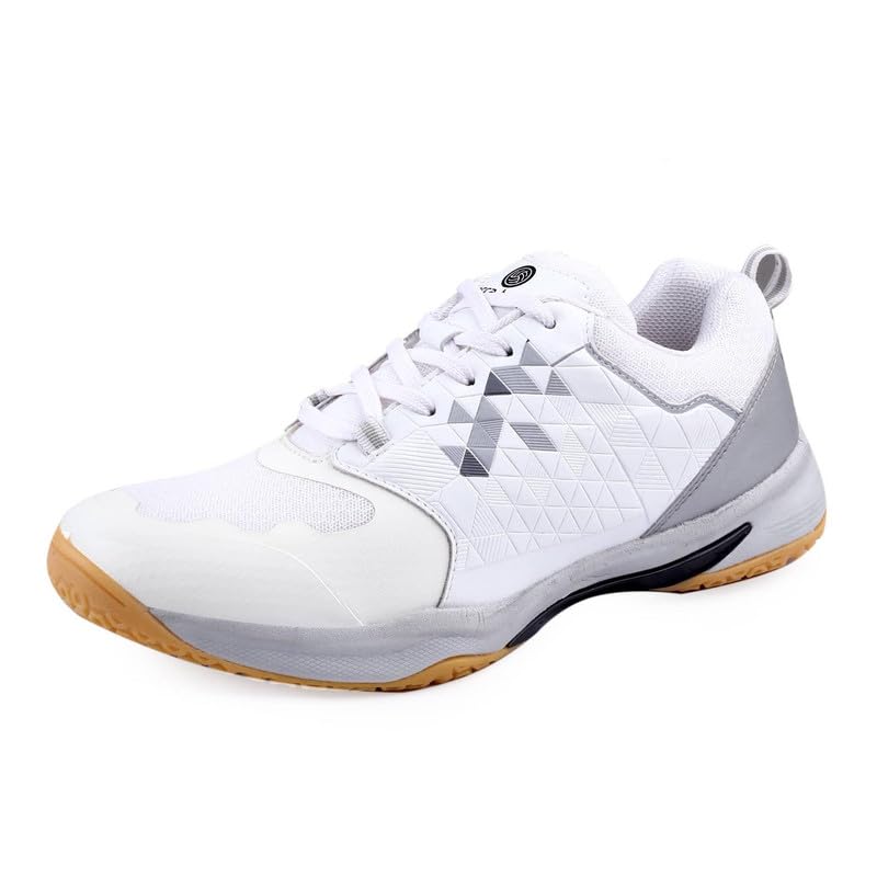 Bacca Bucci Men Pinnacle Swiftstrike High-Performance Court Shoe With Non-Marking Outsole, Enhanced Cushioning For Badminton, Table Tennis, Volleyball, Squash And Tennis (White, 10) - Image 1