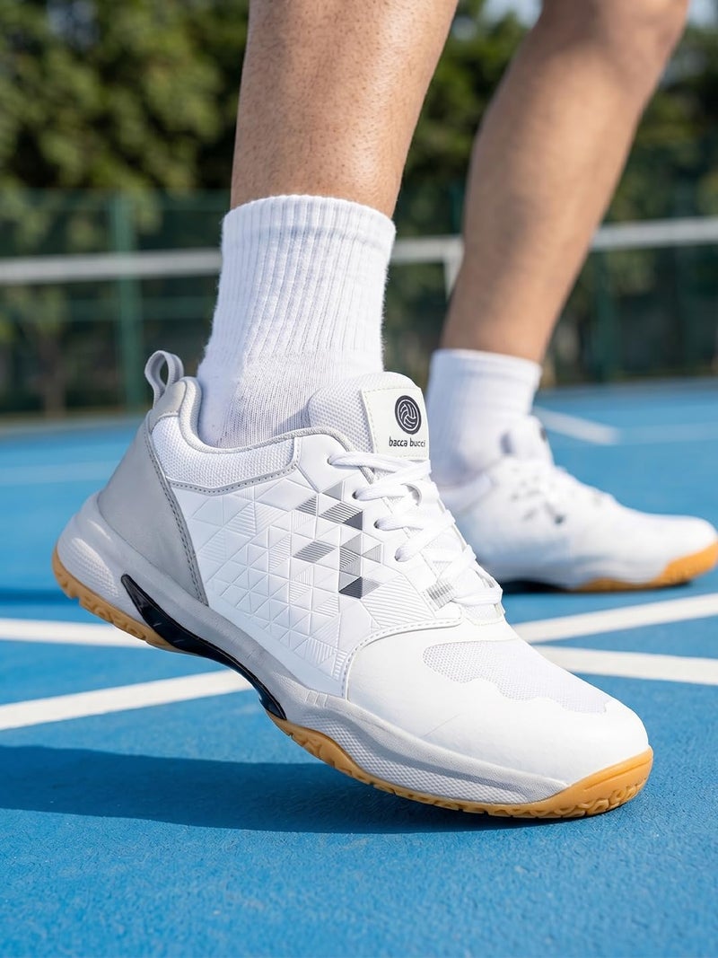 Bacca Bucci Men Pinnacle Swiftstrike High-Performance Court Shoe With Non-Marking Outsole, Enhanced Cushioning For Badminton, Table Tennis, Volleyball, Squash And Tennis (White, 10) - Image 4