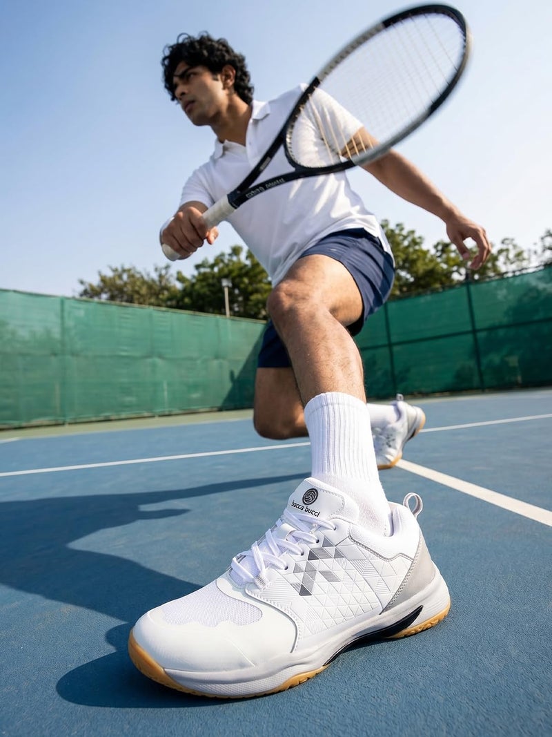 Bacca Bucci Men Pinnacle Swiftstrike High-Performance Court Shoe With Non-Marking Outsole, Enhanced Cushioning For Badminton, Table Tennis, Volleyball, Squash And Tennis (White, 10) - Image 2