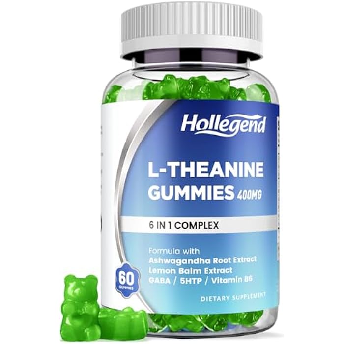 Hollegend L-Theanine Gummies, l'theanine 400mg with Ashwagandha, GABA, 5HTP,L-Theanine Chewable Supplement for Relax, Zzz & Focus Support, Vegan, Lemon Flavor, 60 Counts - Image 1