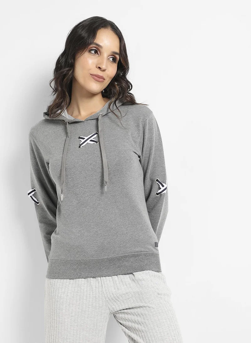 كامبوس سوترا هودي نسائي رمادي بياقة متقاطعة للاستخدام اليومي