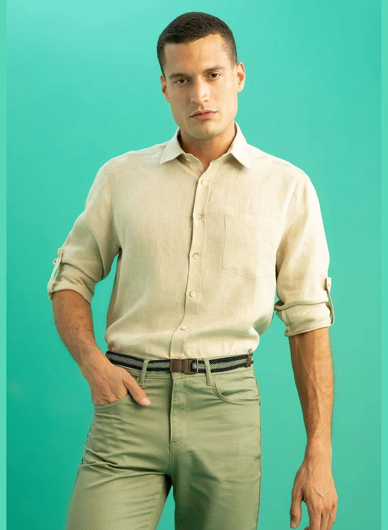 DeFacto Man Regular Fit Polo Neck Woven Top Long Sleeve Shirt