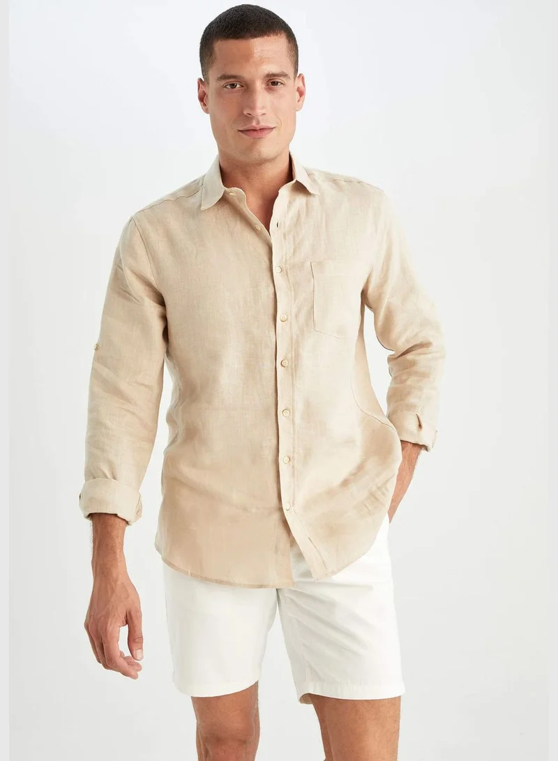 DeFacto Man Regular Fit Polo Neck Woven Top Long Sleeve Shirt