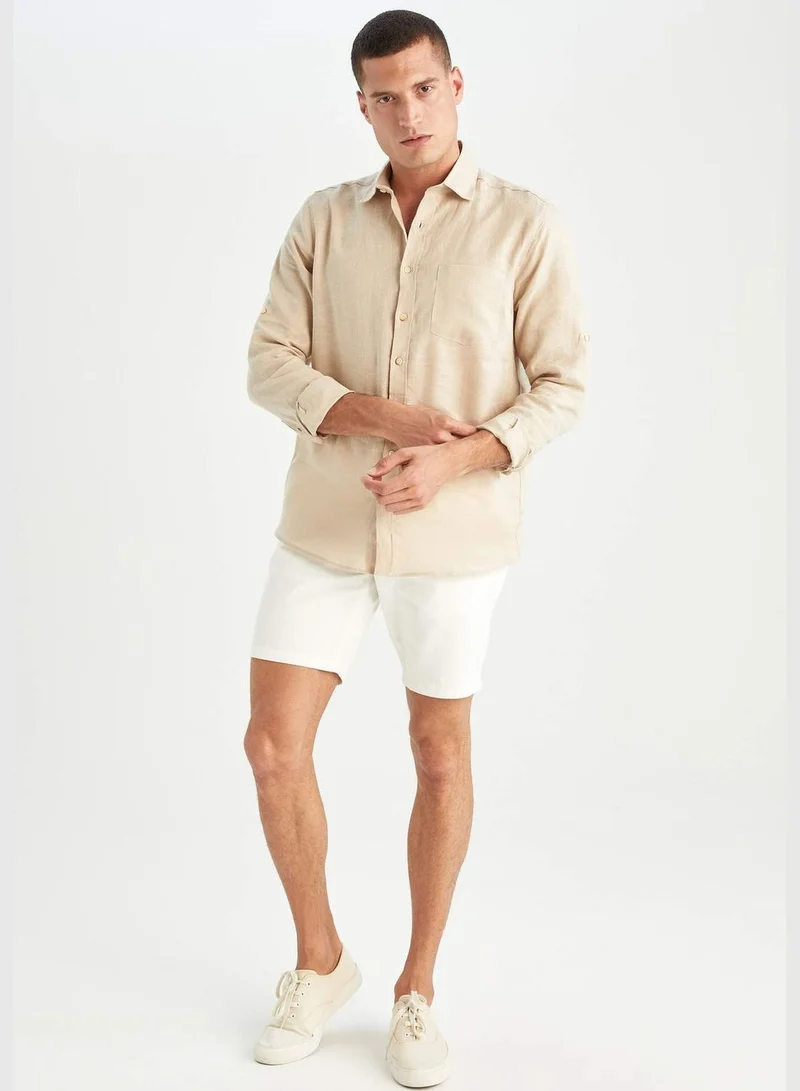 DeFacto Man Regular Fit Polo Neck Woven Top Long Sleeve Shirt