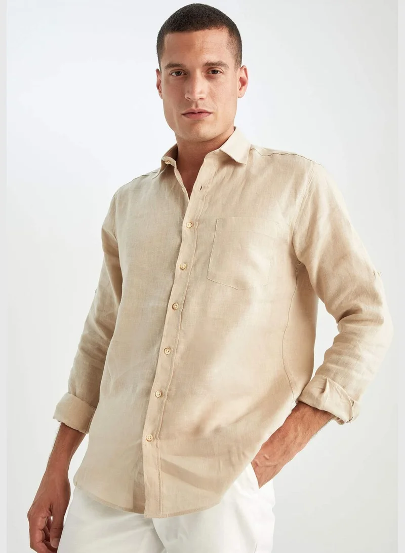 DeFacto Man Regular Fit Polo Neck Woven Top Long Sleeve Shirt