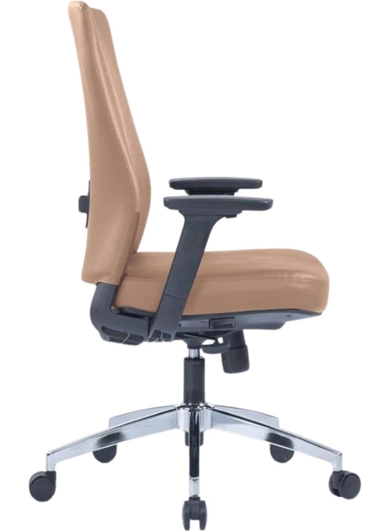 كاليبر كرسي مكتب Kaliber Elite متوسط ​​الظهر مصنوع من جلد البولي يوريثان البني مع تنجيد من مادة البولي فينيل كلوريد، ومساند ذراع مبطنة، وآلية إمالة بأربعة أوضاع، ورافعة غازية، وقاعدة من الألومنيوم وعجلات من النايلون. - Image 3