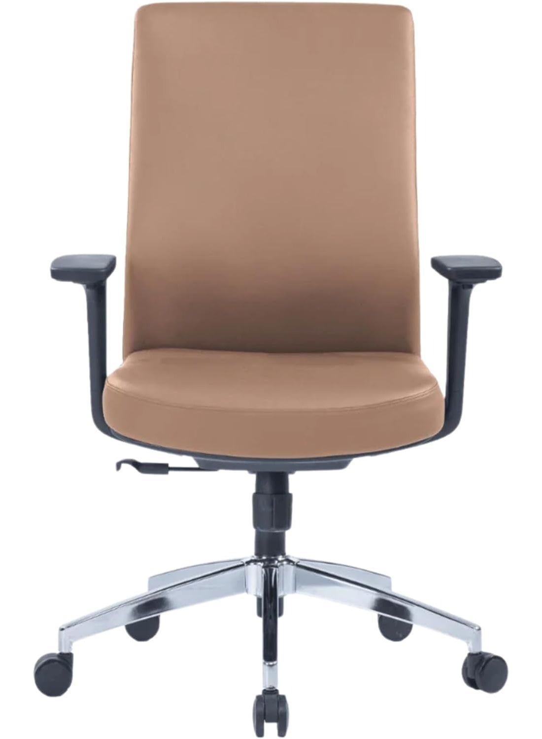 Kaliber Elite Mid Back Office Chair in Brown PU Leather with PVC Upholstery, Padded Armrests, 4-Recline Lock Tilt Mechanism, Gaslift, Aluminium Base & Nylon Casters