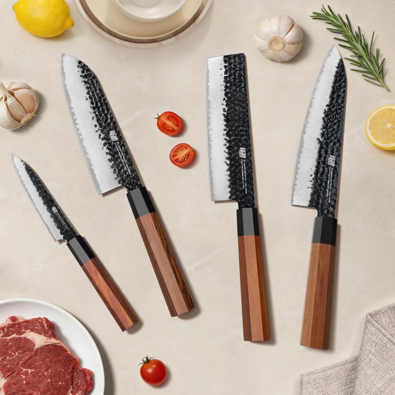 FINDKING Dynasty Series 4PCS Kitchen Knife Set, Professional Japanese Chef Knife Set, 9Cr18MoV High Carbon Steel Blade, African Rosewood Octagonal Handle, for Meat, Fruits, Vegetables - Image 3