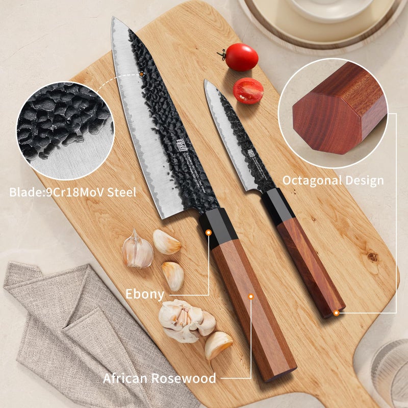 FINDKING Dynasty Series 4PCS Kitchen Knife Set, Professional Japanese Chef Knife Set, 9Cr18MoV High Carbon Steel Blade, African Rosewood Octagonal Handle, for Meat, Fruits, Vegetables - Image 2