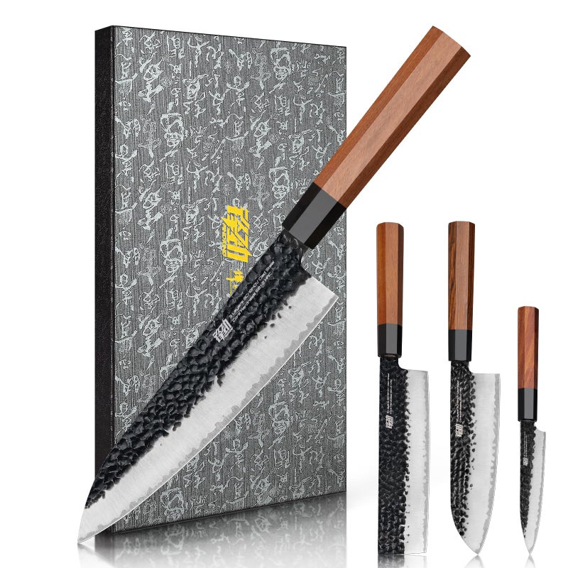 FINDKING Dynasty Series 4PCS Kitchen Knife Set, Professional Japanese Chef Knife Set, 9Cr18MoV High Carbon Steel Blade, African Rosewood Octagonal Handle, for Meat, Fruits, Vegetables - Image 1