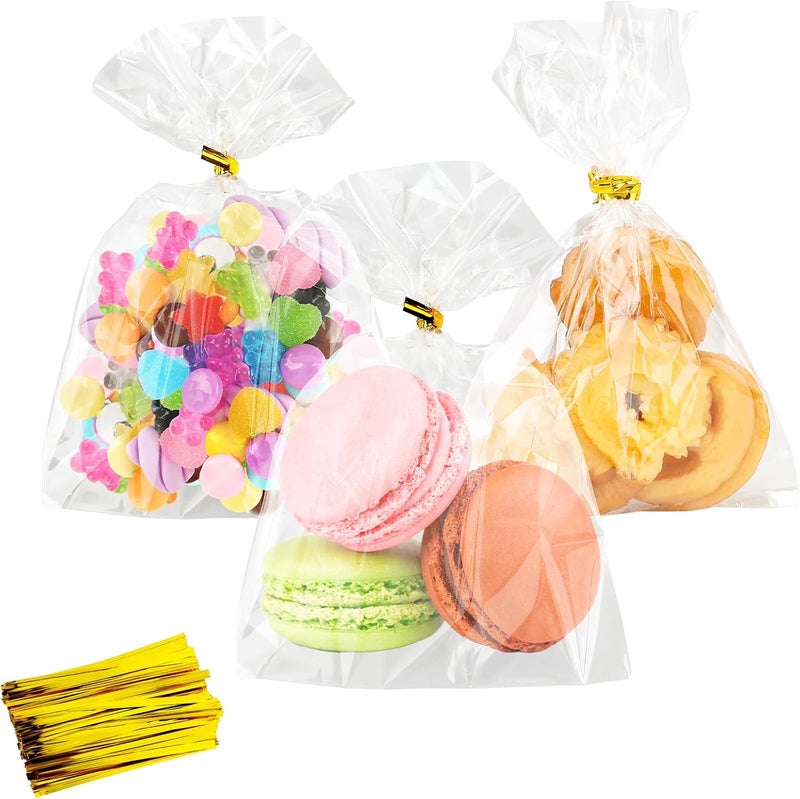 Cidenbio 100 PCS Clear Cellophane Treat Bags with Twist Ties - 4x6 Inch Plastic Goodie Bags for Party Favors, Cookies, and Candy - Image 1