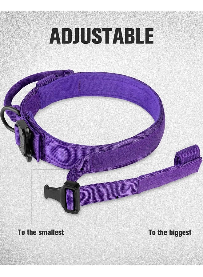 Joytale Joytale Tactical Dog Collar with Handle, Adjustable Heavy Duty Military Collar with 2 Patches for Training, Suitable for XLarge Dogs, Purple, XL  - Image 4