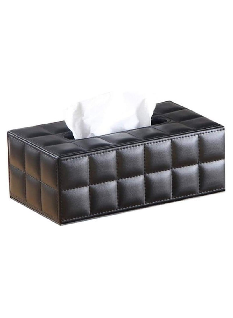 فيو حامل مناديل من جلد البولي يوريثان، صندوق مناديل ورقية مستطيل الشكل، حامل مناديل سطح المكتب، حاوية تخزين مناديل المطبخ، ديكورات المكاتب المنزلية والسيارة باللون الأسود - Image 1