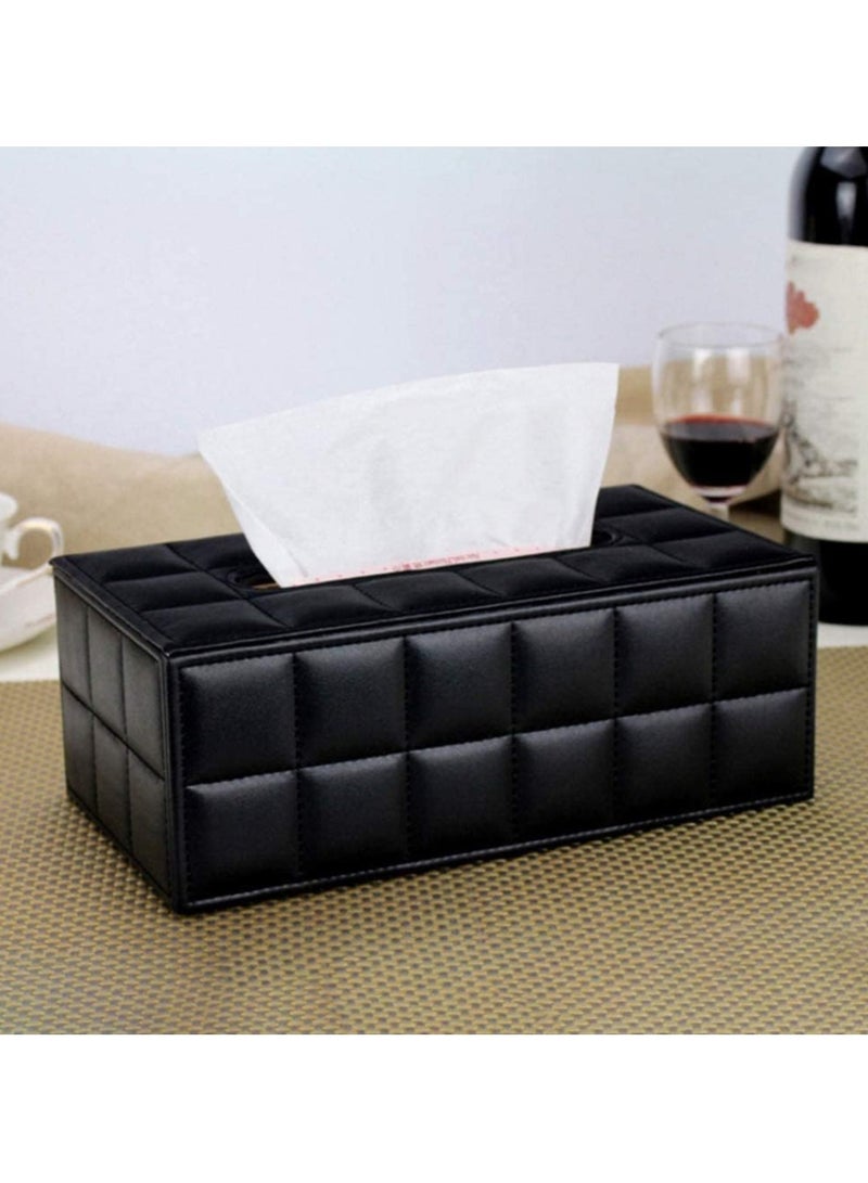فيو حامل مناديل من جلد البولي يوريثان، صندوق مناديل ورقية مستطيل الشكل، حامل مناديل سطح المكتب، حاوية تخزين مناديل المطبخ، ديكورات المكاتب المنزلية والسيارة باللون الأسود - Image 2