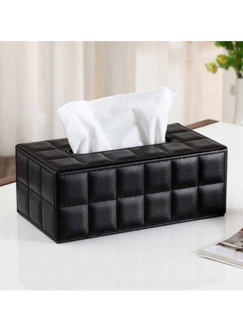 فيو حامل مناديل من جلد البولي يوريثان، صندوق مناديل ورقية مستطيل الشكل، حامل مناديل سطح المكتب، حاوية تخزين مناديل المطبخ، ديكورات المكاتب المنزلية والسيارة باللون الأسود - Image 3