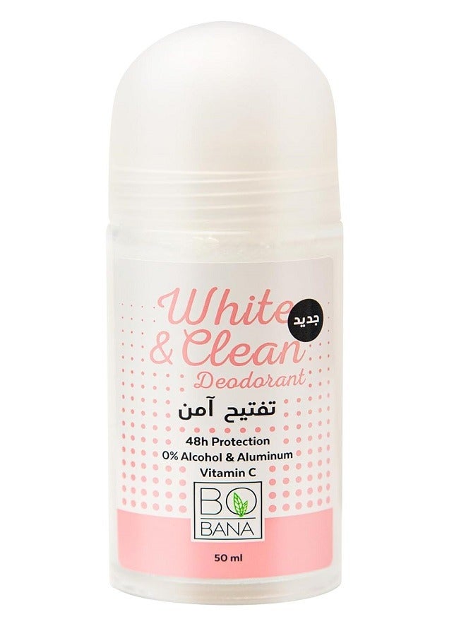 بوبانا مزيل عرق رول أون أبيض ونظيف 50 مل