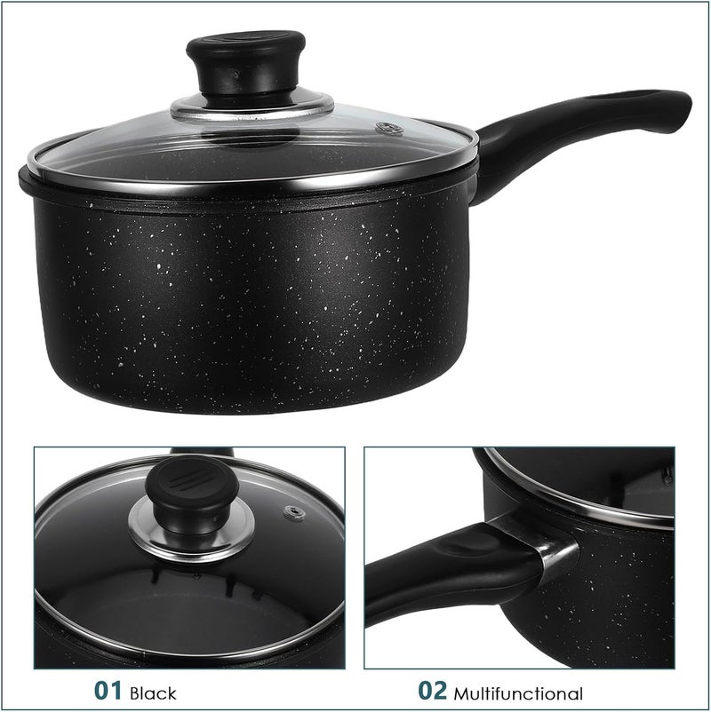 Healifty Mini Nonstick Saucepan with Lid 16cm Small Cooking Pot for 1-3 People Butter Warmer Food Prep Pot Stew and Boil Pan for Kitchen Stovetop Use - Image 3