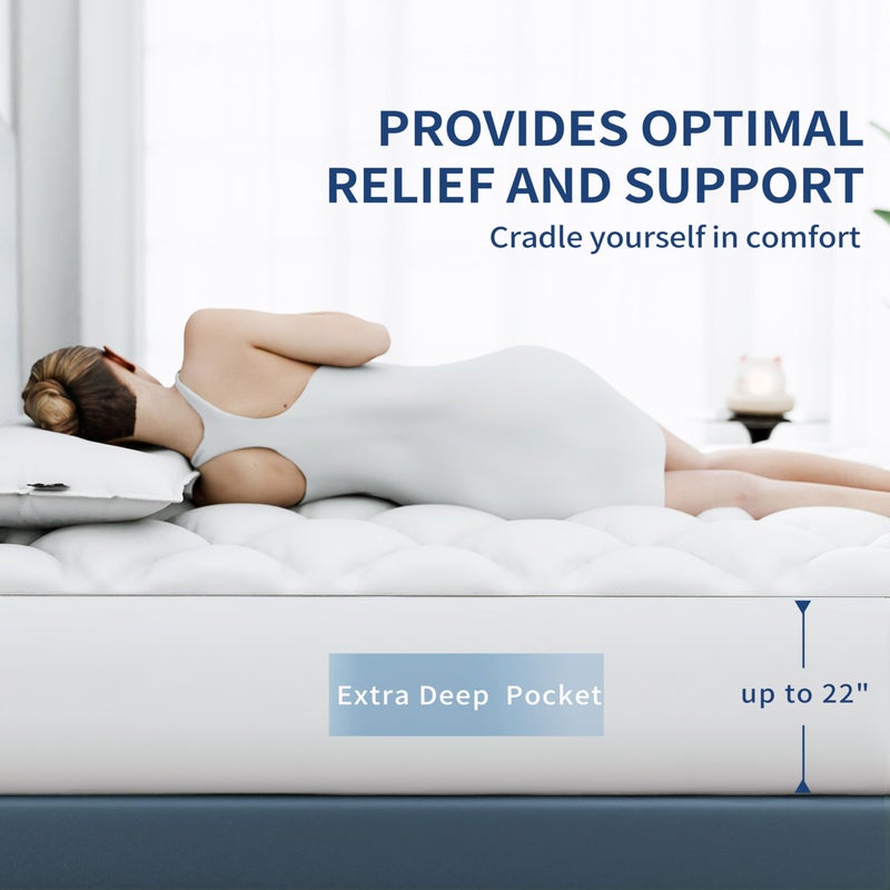 Sunflower Twin Mattress Pad, Hypoallergenic Cotton Mattress Cover College Dorm, 18-22" Extra Deep Pocket Quilted Protector, Breathable&Noiseless - Image 2