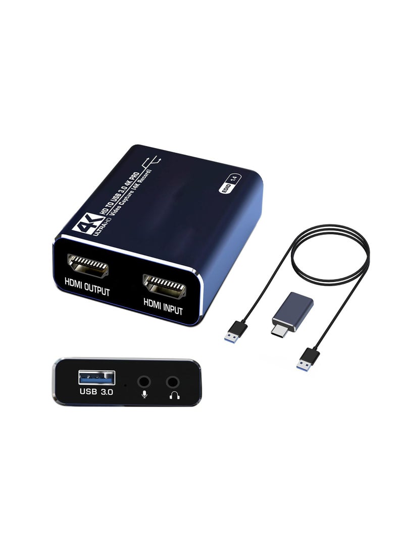 4K HDMI USB 3.0 Audio Video Capture Card for Game Recording and Live Streaming, Full HD 1080p, No Frame Lag, Compatible with Nintendo Switch, Camera, PS4, OBS, and More. - Image 1