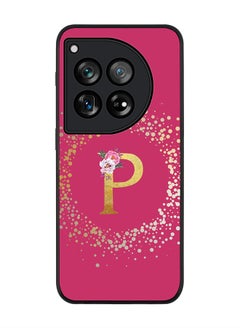Stylizedd Rugged Black edge case for OnePlus 12R / OnePlus Ace 3 5G,Slim fit Cover Custom Monogram Initial Letter Floral Pattern Alphabet - P (Deep Pink Rose)  - Image 1