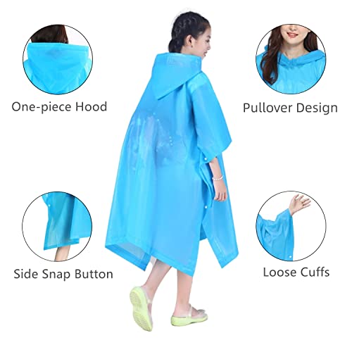 YUNLOVXEE Rain Poncho Raincoats for Kids Reusable - 2 Pack EVA Waterproof Rain Coat with Hood Rain Jacket for Boys Girls (US, Alpha, One Size, Regular, Pink+Blue) - Image 4