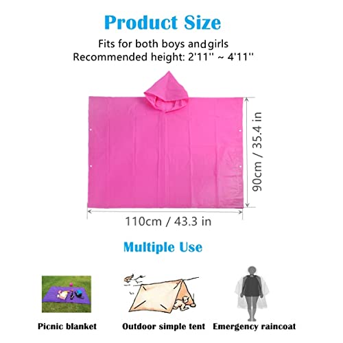 YUNLOVXEE Rain Poncho Raincoats for Kids Reusable - 2 Pack EVA Waterproof Rain Coat with Hood Rain Jacket for Boys Girls (US, Alpha, One Size, Regular, Pink+Blue) - Image 5