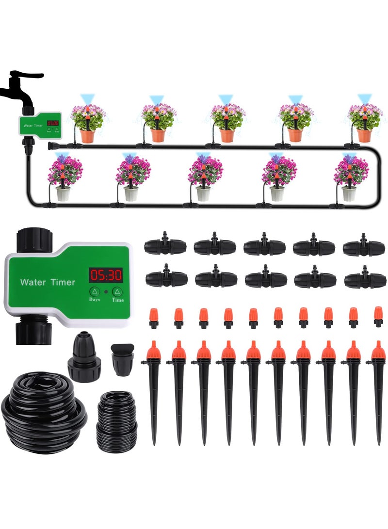 SOLARAE Automatic Drip Irrigation Kit, Automatic Watering System for Plants with Sprinkler, PVC Hose, Timer and Drippers, Programmable Water Timer for Outdoor Plants/Potted Plants/Yard - Image 1