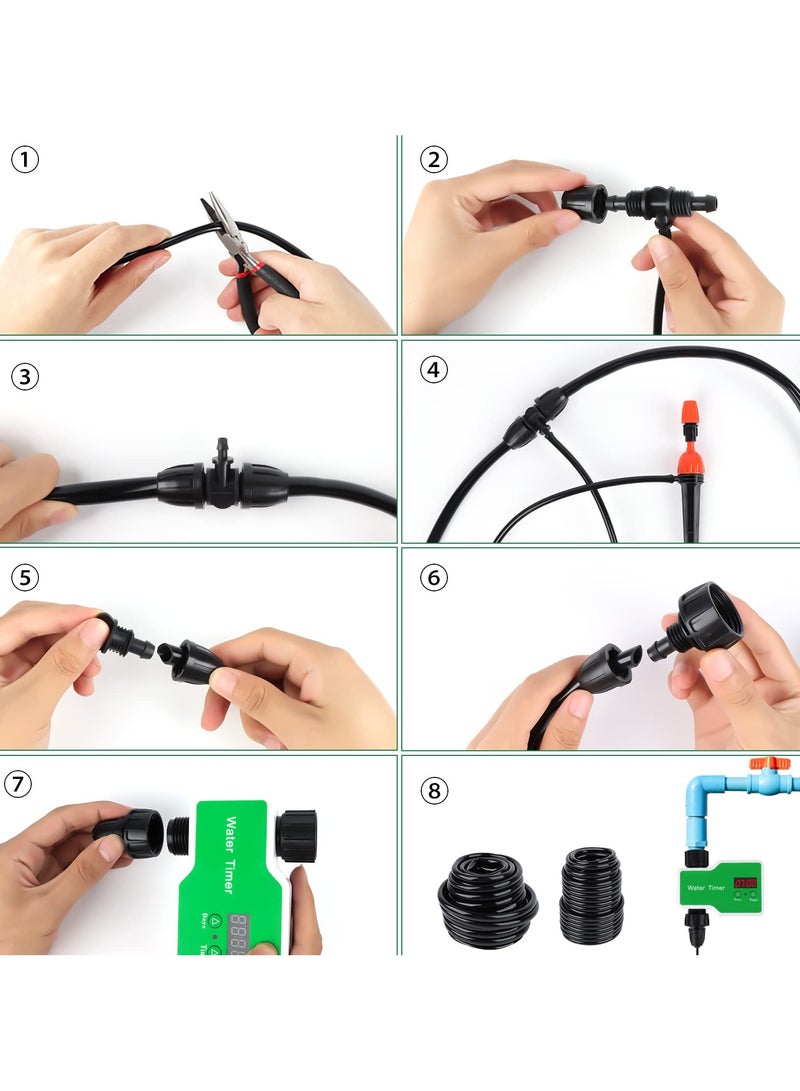 SOLARAE Automatic Drip Irrigation Kit, Automatic Watering System for Plants with Sprinkler, PVC Hose, Timer and Drippers, Programmable Water Timer for Outdoor Plants/Potted Plants/Yard - Image 4