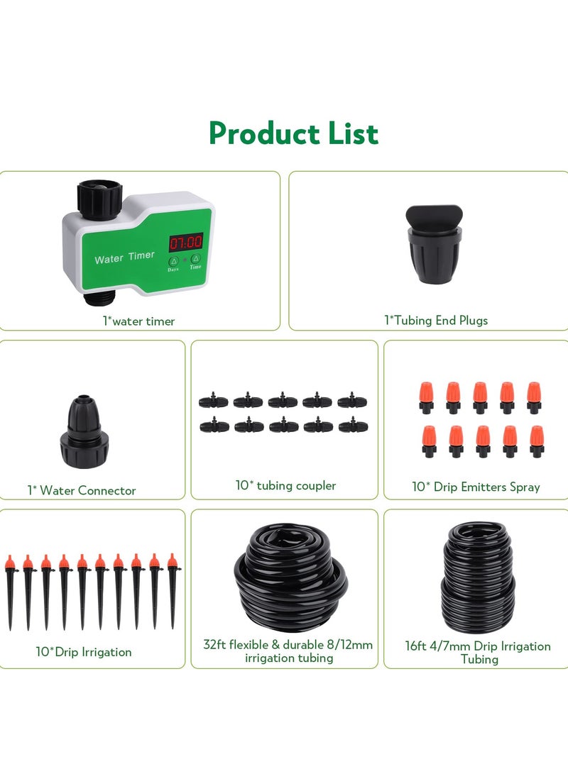 SOLARAE Automatic Drip Irrigation Kit, Automatic Watering System for Plants with Sprinkler, PVC Hose, Timer and Drippers, Programmable Water Timer for Outdoor Plants/Potted Plants/Yard - Image 5
