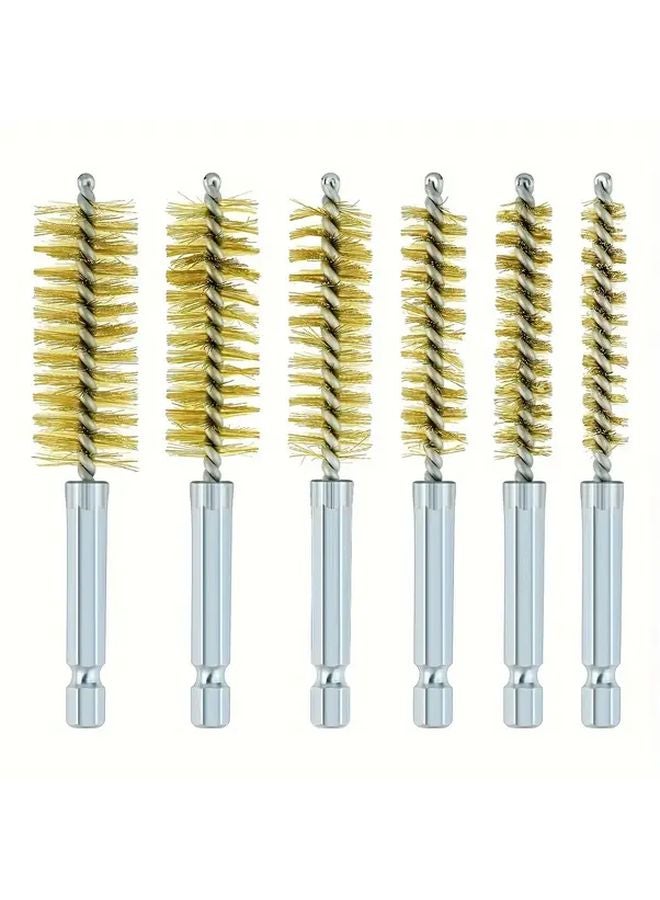 6pcs Brass Drill Brush Set For Pipe Cleaning Hexagonal Bits - Image 1