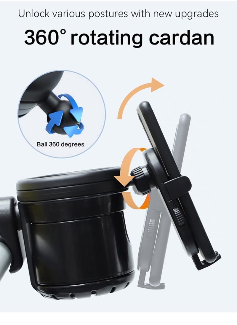 SYOSI Cup Holder Upgraded Universal 3-in-1 Cup Holder with Phone Holder Organizer Accommodates two cups 360° Rotation One-hand Operationm for Stroller Bike Walker Wheelchair Scooter  - Image 5