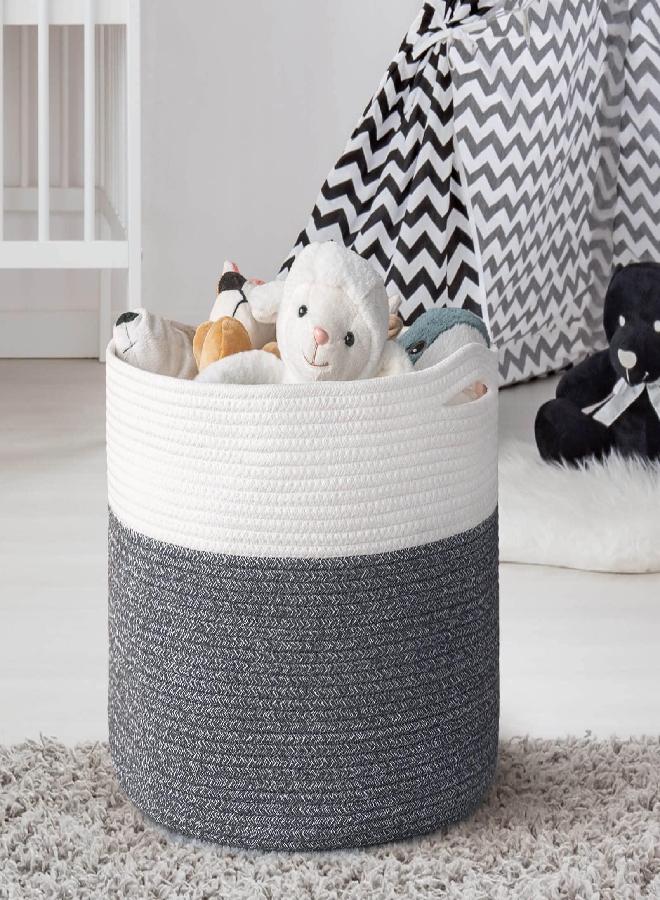 Goodpick Large Cotton Rope Basket 15.8"x15.8"x13.8"-Baby Laundry Basket Woven Blanket Basket Nursery Bin, Gray - Image 3