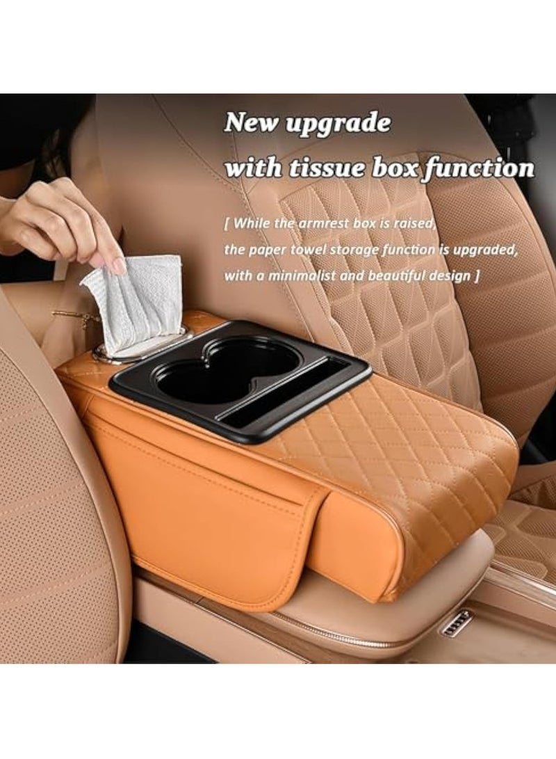 Arabest وسادة ذراع السيارة متعددة الوظائف، غطاء وحدة التحكم المركزية 5 في 1 مع 2 جيب تخزين، حامل أكواب، فتحة صندوق مناديل، فتحة هاتف محمول للسيارة، ملحقات السيارة منظم السيارة (أسود) - Image 3