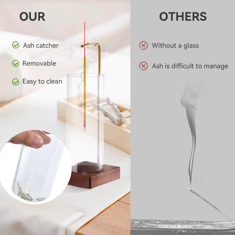 Durmmur 1 Pack Incense Holder for Sticks, Insence-Stick Holder Ash Catcher with Removable Glass [Anti-Ash Flying], Mess-Free Incense Burner Holder, Perfect for Meditation Yoga Relaxation, Home Decor - Image 3