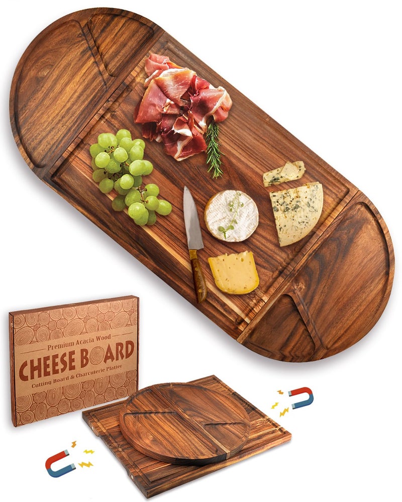 cenleoha Extra Large 30 x 13 Magnetic Acacia Wood Charcuterie Boards Cheese Board Set with Handles Serving Tray and Cutting Board Set for Housewarming New Home Christmas Wedding Bridal Shower 