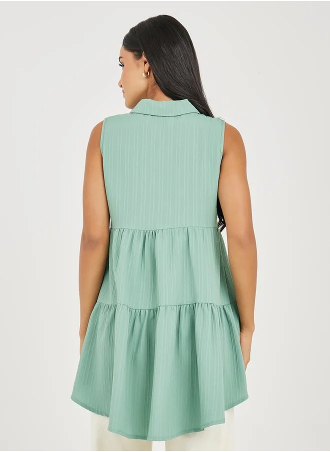 Styli Ribbed Sleeveless High-Low Hem Shirt