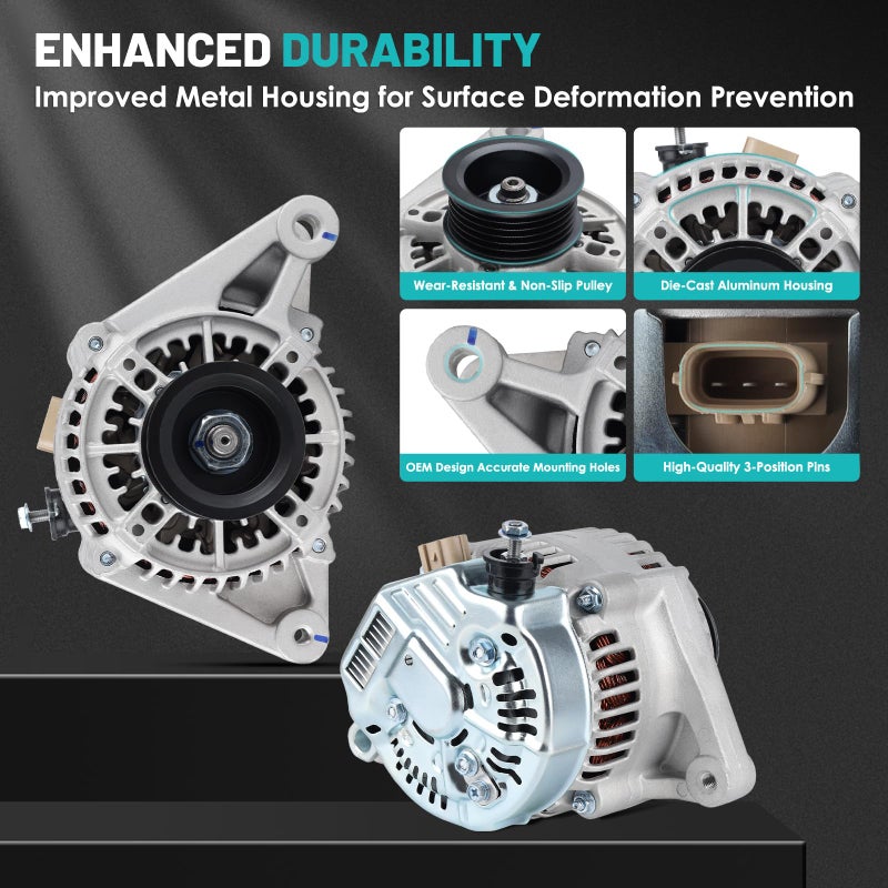 Farrme 13878 Alternators Fit for Toyota Corolla, Matrix, Celica, MR2 Spyder, for Pontiac Vibe L4 1.8L Automotive Replacement Alternators 27060-22040 102211-1920 Alternators 80 Amp, 6-Groove Pulley - Image 4