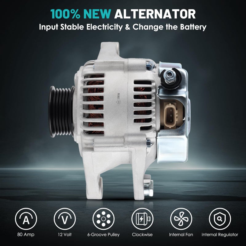 Farrme 13878 Alternators Fit for Toyota Corolla, Matrix, Celica, MR2 Spyder, for Pontiac Vibe L4 1.8L Automotive Replacement Alternators 27060-22040 102211-1920 Alternators 80 Amp, 6-Groove Pulley - Image 3