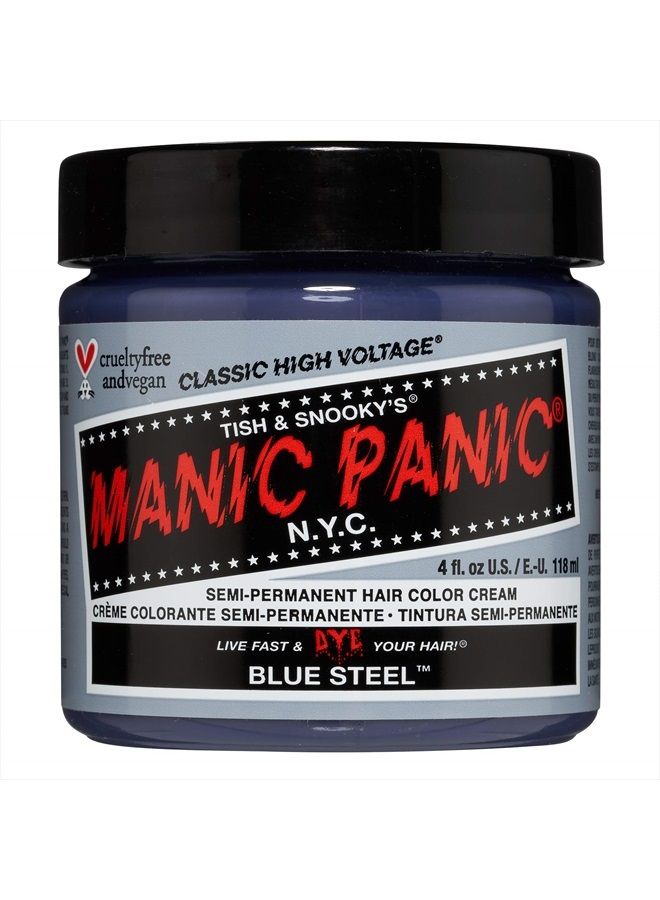Manic Panic صبغة شعر زرقاء فولاذية - جهد عالي كلاسيكي - لون شعر شبه دائم - صبغة شعر باردة، فضية مع تدرجات زرقاء - نباتية، خالية من PPD والأمونيا - لتلوين شعر النساء والرجال - Image 1