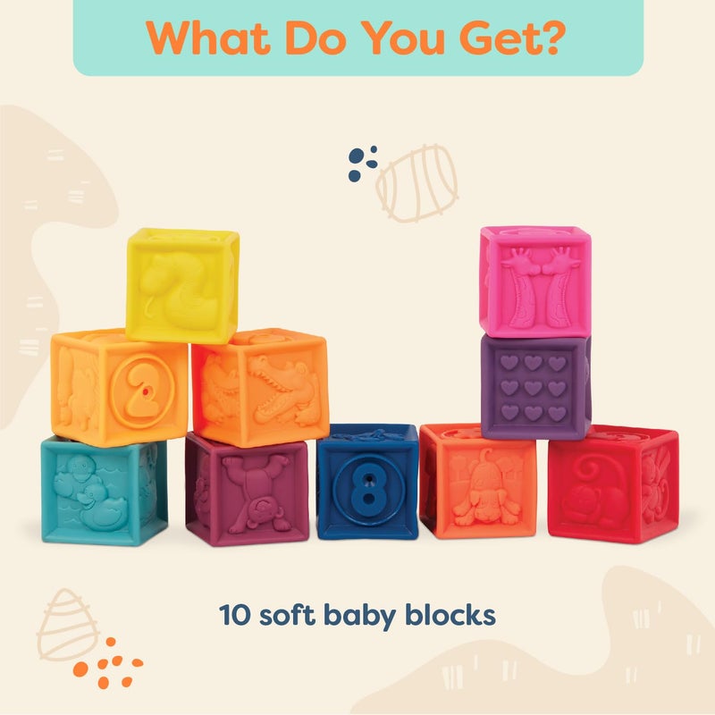 B. toys - Baby Blocks - Stacking & Building Toys For Babies - 10 Soft & Educational Blocks - Numbers, Shapes, Colors, Animals - One Two Squeeze - 6+ Months - Image 4