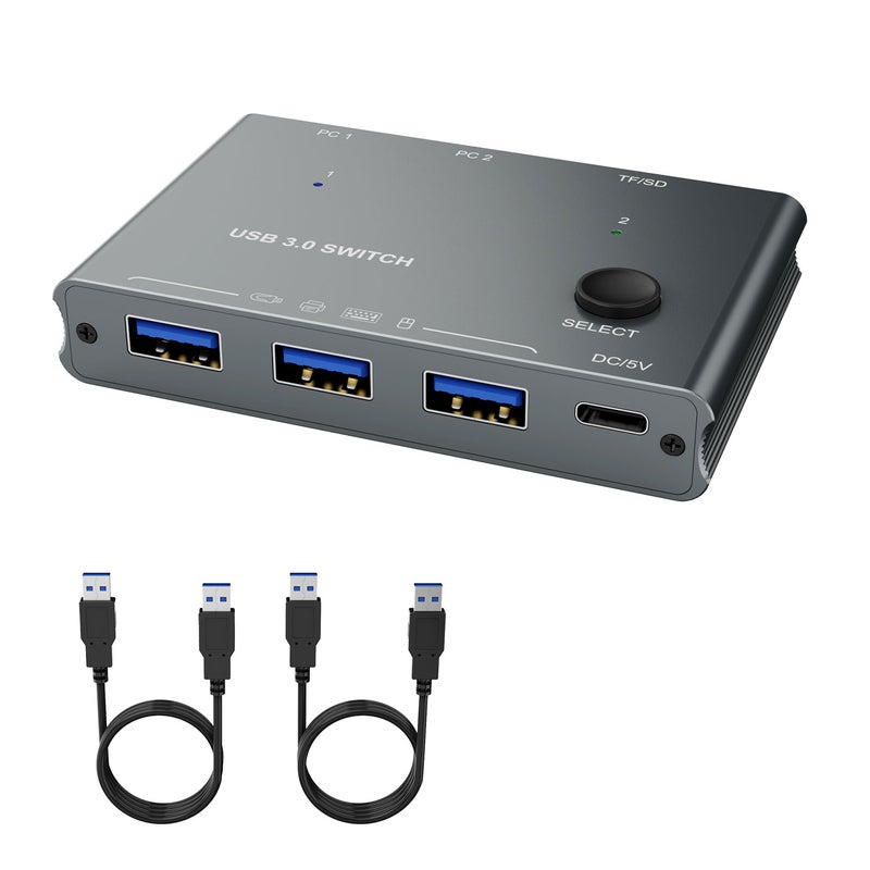 مبدل USB 3.0 KC-234T مدخلين و4 مخرجات مع قراءة بطاقة TF/بطاقة SD - Image 1