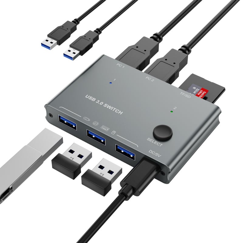 مبدل USB 3.0 KC-234T مدخلين و4 مخرجات مع قراءة بطاقة TF/بطاقة SD - Image 5