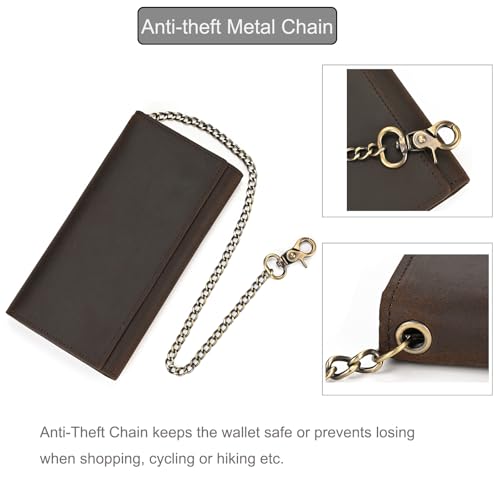 LUUFAN Genuine Leather Tri-fold Long Wallet with Anti-theft Chain for Men Vintage Cash Coin Credit Card Purse with ID Window - Image 5
